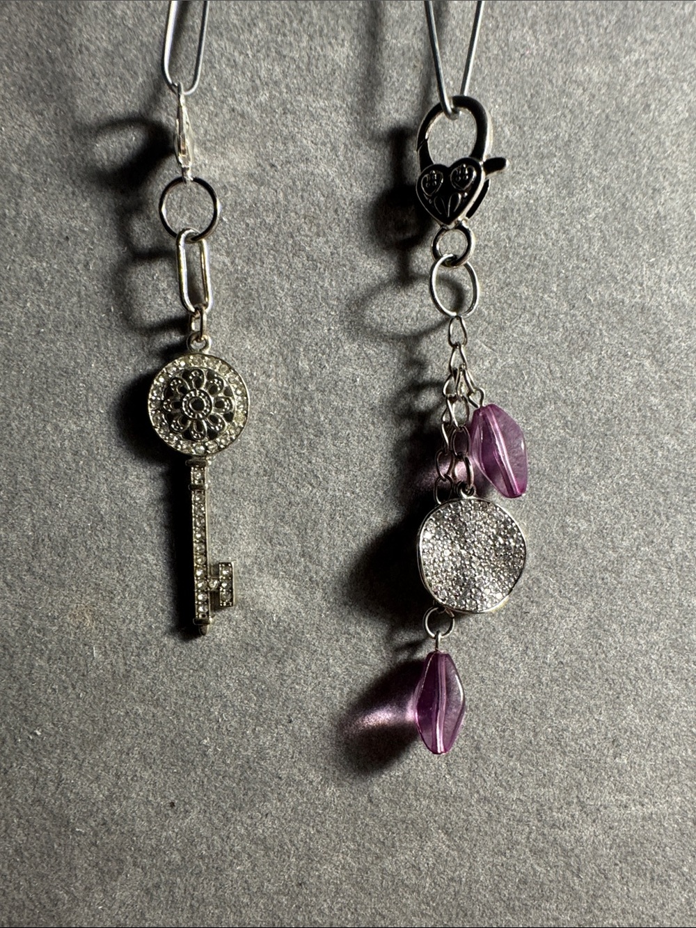 Hand Crafted Silver Key and Purple Bead Card Holder Charm